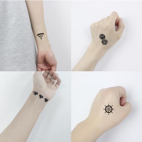 28 Sheets 100+ pcs Minimalism Line Art Small Black Temporary Tattoo, Heart Arrow Butterfly Cross Feather Key Suit for Finger Hand Neck Face