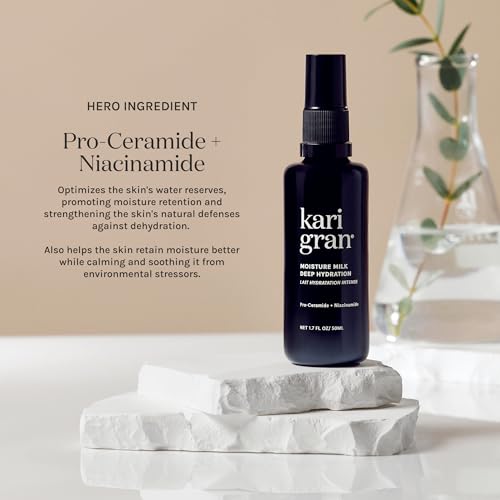 Kari Gran Moisture Milk Deep Hydration Mist ? Pro-Ceramide & Niacinamide Facial Hydrating Mist, Featherlight Milky Moisturizer + Vitamin C, Aloe & Calendula ? Restores Skin Barrier, 1.7 Fl Oz