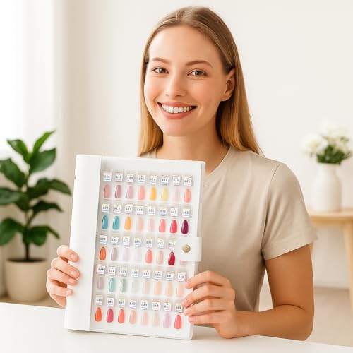 180 Colors Nail Swatch Book With Strong Attachment Force, Nail Organizer Storage with Transparent Nails for Gel Polish Showing, False Nail Tips, Salon Nail Art Color Chart, 11 x 8.1 in