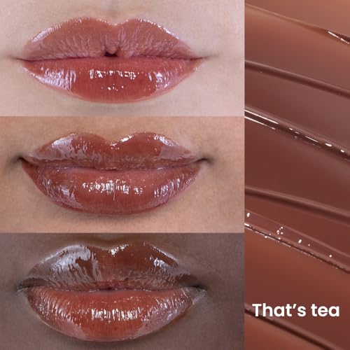 Glossy Lip Stain ? Plumping Hydrating Lip Oil Tint with Hyaluronic Acid & Peptide Complex ? Non-Sticky High Shine Pigmented Finish ? That¡¯s Tea (Brown) 0.11 oz.