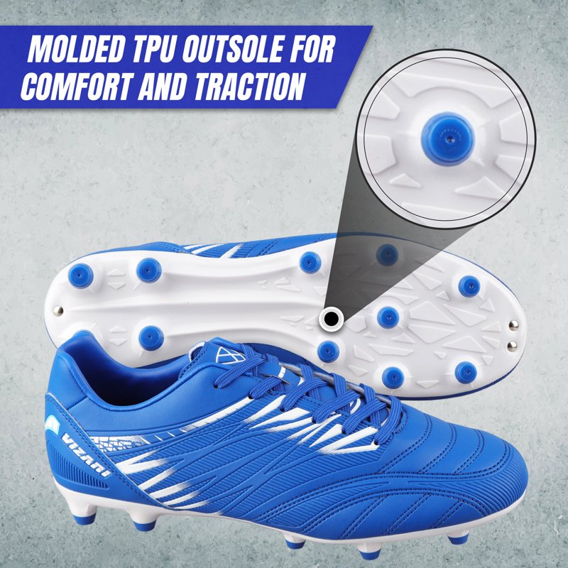 Vizari Valencia FG Soccer Cleats - Wide Fit Men & Women Royal White 10