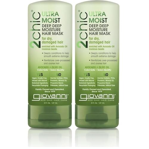 GIOVANNI Ultra-Moist Deep, Deep Moisture Hair Mask - Avocado & Olive Oil, Creamy Hydration Formula, Enriched with Aloe Vera, Shea Butter, Botanical Extracts, No Parabens, Color Safe - 5 oz (Pack of 2)