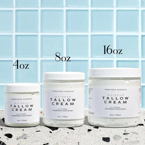 100% Grass Fed Beef Tallow for Skin Care - Face + Body - Whipped Moisturizer - Natural Lotion, 16 FL. oz. (Unscented) Made from pure Beef Tallow Suet