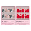 Glamnetic Press-On Nails Bundle - Velvet Pine & Fiery Red | Deep Green Short Oval Fake Nails with French Tips, Tree Designs & Velvet Finish | right Red Short Almond False Nails | Durable, Salon-Qualit