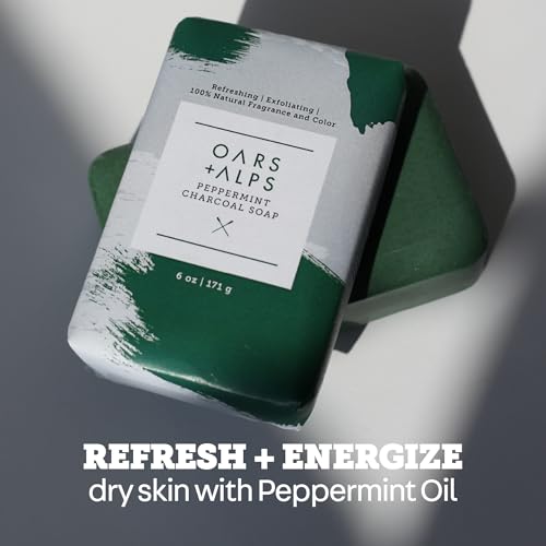 Oars + Alps Exfoliating & Moisturizing Bar Soap for Men, Deep Cleaning Soap, Clean Ingredients, All Skin Types, Peppermint Charcoal, 1pk