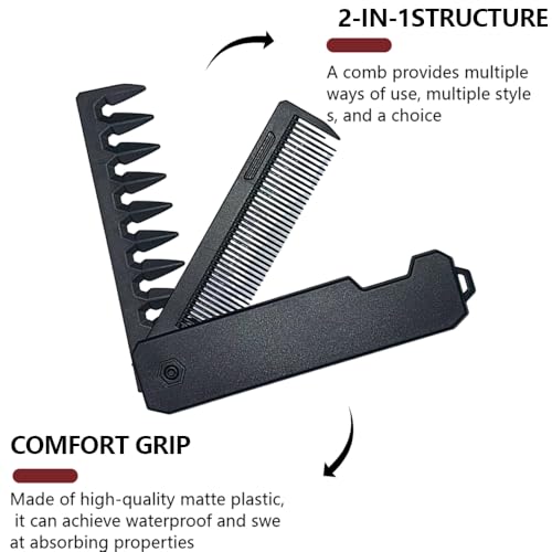 Portable Comb - Foldable Fine Tooth & Textured Styling Comb with Durable ABS Handle, Multi-Functional Folding Hair Comb for Mustache, Wide Tooth Styling at Home, Salon, Travel