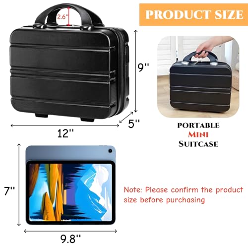 Mini Hard Shell Cosmetic Travel Case, 12 Inch Small Portable Makeup Train Case with Elastic Band Handle, Pressure-proof ABS Carrying Suitcase Toiletry Box for Travel, Camping, Black