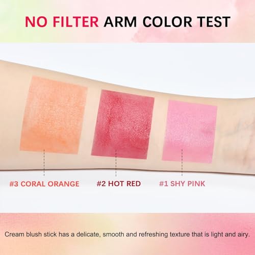 Multi-Use Makeup Blush Stick,Beauty Solid Moisturizer Stick,Waterproof Natural Nude Makeup,Tinted Solid Moisturizer Stick for Eyes Lips Cheek(2#Hot Red)