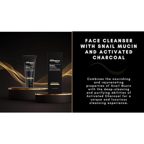 OMWAH Advanced Snail Mucin Gel Face Cleanser Infused with Activated Charcoal | Rich Daily Deep Cleansing Gel (3.5 OZ)