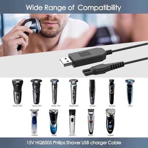 15V USB Charger for Philips Shaver HQ8505, BufferABC Cable Replacement Charging Cord Electric Beard Trimmer Razor Power Lead Compatible with Philips Norelco Series 3000 5000 One Blade QP6520 QP6510