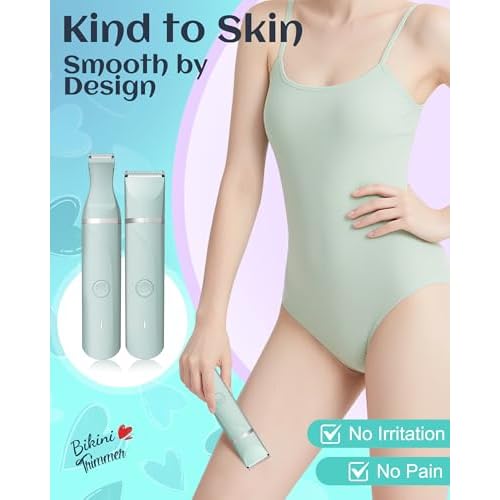 Bikini Trimmer Women,Electric Razor for Pubic Hair Women's Foil Shaver Rechargeable Shaver Removal with Snap-in Ceramic Blades,IP7X Waterproof,Wet and Dry Use,Green