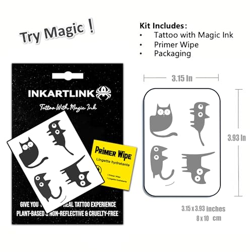 INKARTLINK Semi Permanent Tattoos, Realistic Cat Tattoos, Temporary Tattoos, Adult Art Designs, Party Favors, Waterproof, No Adhesive, No Reflective, Lasts 1-2 Weeks (Four Black Cats 1)