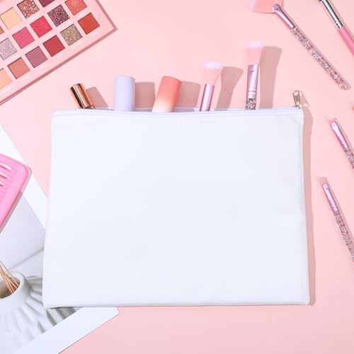 8 Pcs Canvas Zipper Pouch, 12x9'' Large Cosmetic Bags With Zipper, White, Multi-Purpose Travel Toiletry Makeup Bag