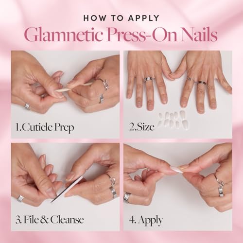 Glamnetic Press On Nails & Brush On Nail Glue Bundle - Creamer | Neutral Ombre Short Round Nails, Reusable | 15 Sizes - 30 Nail Kit with Glue