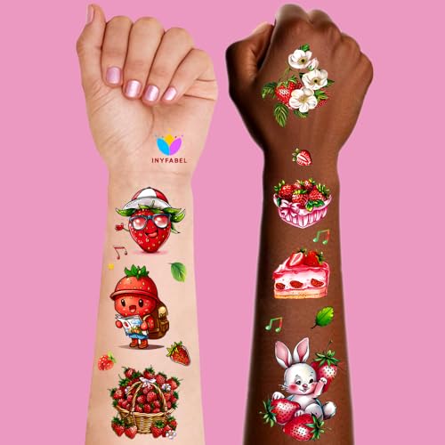 101+ Strawberry Temporary Tattoos ? Printable, Waterproof Fake Tattoos for Kids, Girls, Boys, Teens & Adults ? Ideal for Birthday Parties, Decorations (A)