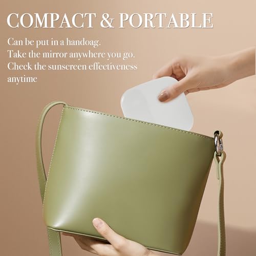 UV Camera Mirror for Sunscreen Test & SPF Detection, 1x/2x Magnifying Travel Mirror with Dimmable LED Lights, Handheld 2-Sided Portable Makeup Mirror for Handbag/Pocket,White