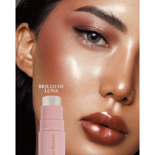 YazzBeauty Makeup Highlighter Stick with Brush ? Moon Shimmer White | Brightening & Glowy Finish | Lightweight Formula for Face
