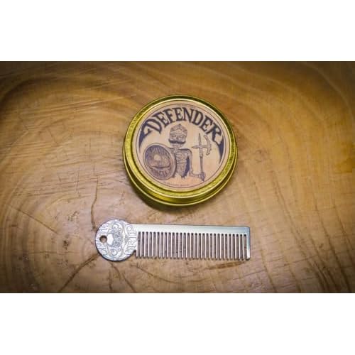 Defender Mustache Balm 2oz and Platinum Comb Set | Mens Grooming Set for Mustaches