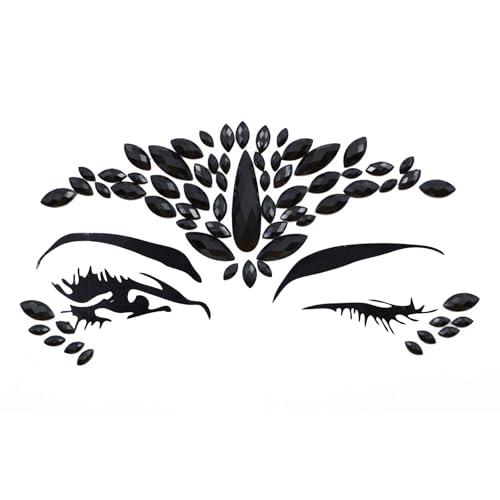 Black Face Jewels halloween face tattoo sticker self Adhesive Crystal Face Gems stick on Festival halloween makeup tattoos party decorations Body Glitter mermaid Eyebrow body jewels(Black)