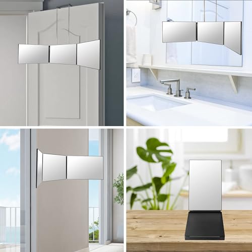SELF FIND 3 Way Mirror for Hair Cutting, 360¡Æ Mirror for Haircuts for Men, Barber with Height Adjustable Telescoping Hooks for Makeup and Hair Styling