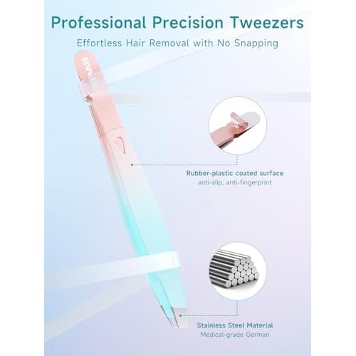 Tweezers,Professional Precision Eyebrow Tweezers for Women and Men, Tweezers for Facial Hair Women, Stainless Steel Slanted Hair Removal Tweezers, Eyebrow Plucker, Ingrown hair tweezers
