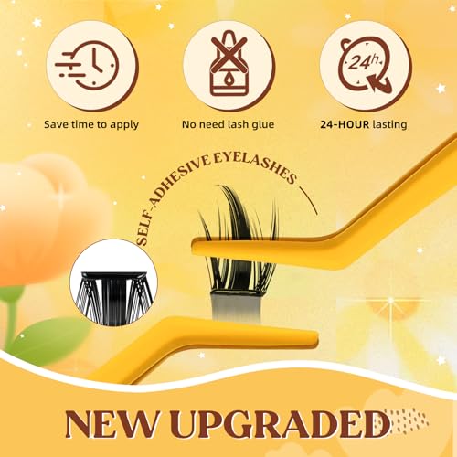 QUEWEL Self Adhesive Lash Clusters Kit, Pre Glued Eyelashes Clusters, 10-16MM Strong Hold Self Adhesive Eyelashes,D Curl Press On Lashes No Glue Needed DIY Lash Extensions Kit at Home(MJ10)