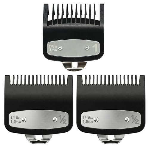 3 Pack Replacement Fit for Wahl Clipper Guards Set? Compatible with 1/2 clipper guards, 1 clipper guards, Metal Guide Comb Attachment 1/16"(1.5 mm), 1/8" (3.0 mm), for Barbers and Stylists, Black