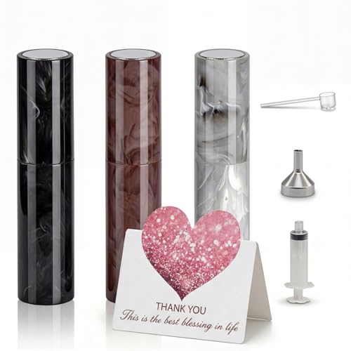 3Pcs Marble Travel Perfume Atomizer Refillable, 10ML Portable Cologne Travel Bottle, Refillable Cologne Sprayer Set with Syringe, Funnel & Greeting Card