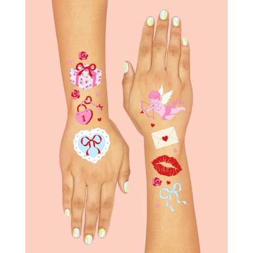 xo, Fetti Valentine Temporary Tattoos - 48 designs, 2 sheets | Pink and Red Hearts, Love Theme, Classroom Favors, Party Supplies, Kids Valentines, Galentines Gifts, Girly Glam