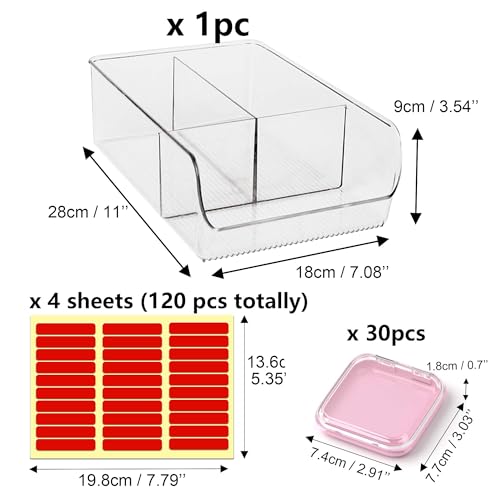 30 Pcs Press On Nail Storage Box Container False Nail Organizer Acrylic Display Case with a Large Stackable All-In-One Box and 120 Pcs Double Sided Adhesive Nail Display Tape (Pink)