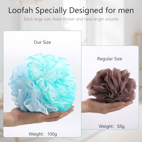 BTYMS XXL Large Loofah Bath Sponge 100g/pc, 6Pcs Exfoliating Mesh Pouf Bath Scrunchies Shower Puffs for Men and Women