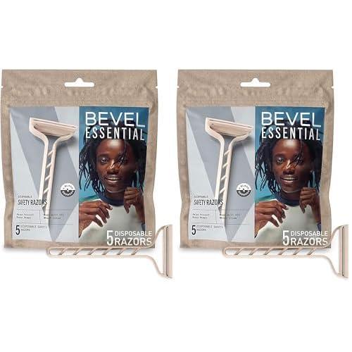 Bevel Essentials Disposable Safety Razors for Men, Double Edge Stainless Steel Blade Helps Prevent Nicks and Razor Bumps, Travel Essentials, 5 Count (Pack of 2)