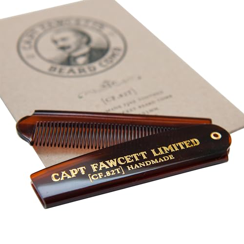 Captain Fawcett Folding Pocket Beard Comb | Hand Crafted | Fine Toothed Hair Comb | 82T | 193mm |