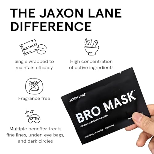 JAXON LANE BRO MASK Under Eye Patches for Men with Hydrogel (6 x 1 pack) - Anti-Aging Korean Eye Masks for Dark Circles and Puffiness- Puffy Under Eye Treatment - Perfect Skin Care for Men