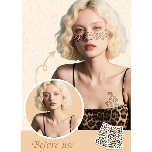 2Pcs Leopard Print Temporary Tattoos Waterproof Leopard Stickers 8 Colorful Cheetah Tattoos for Face Body Makeup Halloween Birthday Music Festival Party (Color5)