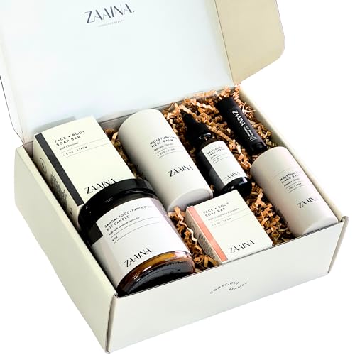 ZAAINA Men¡¯s Care Package, Valentine Gifts for Men, Relaxation Spa Gift Set - Luxury Natural Handmade Grooming Kit for Husband Dad Friend, Birthday Gifts for Him (Premium Set with Sandalwood Candle)