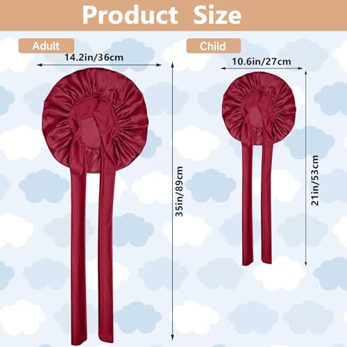 2 PCS Mommy and Me Bonnet Set,Silk Bonnet for Kids and Women,Satin Bonnets for Sleeping with Elastic Tie Band,Adjustable Hair Bonnets for Women Girl Kids Toddler Sleeping Caps(Red)