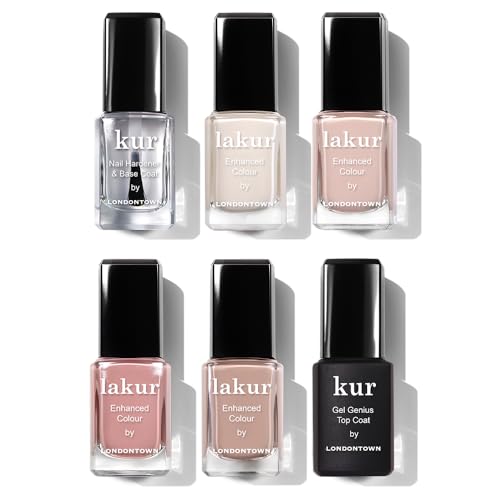 LONDONTOWN The Sophisticate Collection - Full Manicure Nail Polish Kit with Nail Hardener & Base Coat, Gel Genius Top Coat, and 3 Nail Color Shades, 0.40fl oz