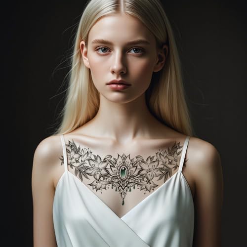 POSTA 6 Sheets Chest Large Temporary Tattoo for Women, Abdomen Waist Back Fake Tattoos for Adults, Realistic Moth Flowers Tattoo Stickers, Body Scar Cover Belly Tattoos