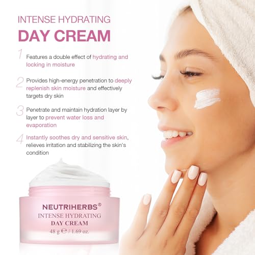 Neutriherbs Intense Hydrating Day Cream,Face Moisturizer with Hyaluronic Acid,Shea Butter,Centella,Sooth Nourish Moisturize Skin,Lightweight Face Cream for Dry or Sensitive Skin - 1.69oz