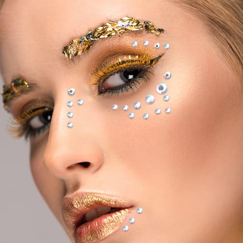 5 Sheets Self Adhesive Face Gems, Silver Rhinestone Stickers for Face, Stick on Pearls Jewels, Makeup Gems for Face, Hair, Eye, Nail, Body (3/4/5/6 mm)