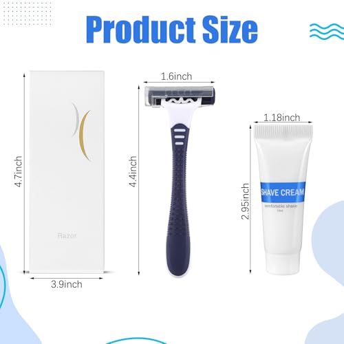 Hushee Shave Kit Bulk Travel Shaving Cream Disposable Twin Blade Razors and Cream Individually Wrapped Smooth Razor with Clear Cap Toiletries for Hotel Shelter Camping Travel Homeless (100 Pack)