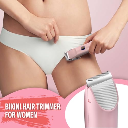 2-in-1 Bikini Trimmer for Women, Bikini Shaver with Dual Heads, Body and Facial Hair Removal, Cordless Rechargeable Electric Razors for Face Chin Pubic Underarm Legs, IPX7 Waterproof, Pink