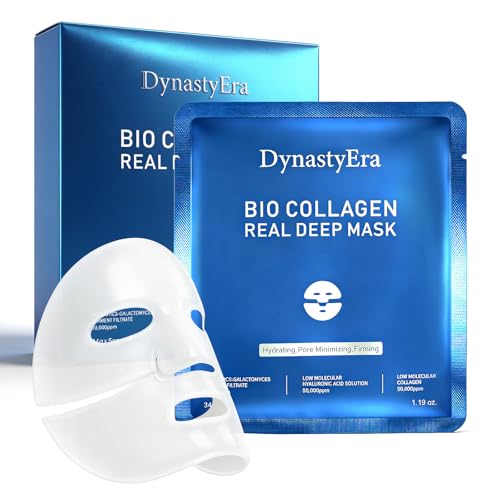 Bio Collagen Face Mask 5-Pack - 150,000ppm Collagen & Galactomyces & Hyaluronic Acid for Hydrating, Pore Minimizing & Firming | Overnight Sleeping Mask- Korean Skincare Inspired Treatment