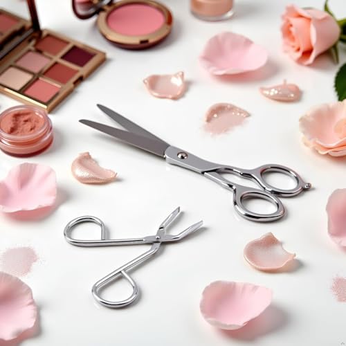 2Pcs Silver Stainless Steel Eyebrow Scissors Tweezers,Elbow Pliers Clip Scissors,Flat Tip Hair Plucker Hair Removal Tweezers, Shave and Hair Removal