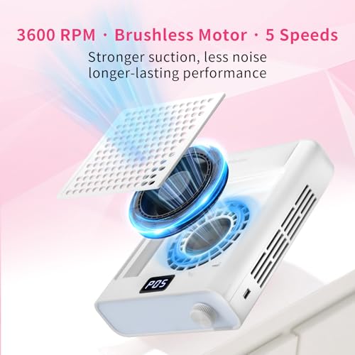 Missshine Nail Dust Collector with Arm Support ? Quiet Suction, 5-Speed Adjustable Vacuum with Flexible Stand for Professional Nail Art