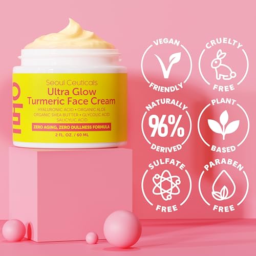 SeoulCeuticals Korean Skin Care Turmeric Cream ? Face Moisturizer for Dull Dry Skin - Korean Skincare K Beauty for Glass Skin 2oz