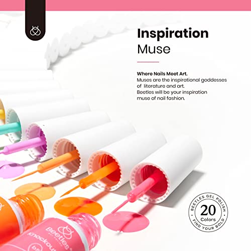 beetles Gel Polish Nail Art Liner Set with 2 Pcs 15ml No Wipe Gel Top Coat and Base Coat Set Gel Liner Nail Polish White Black Red Silver Nude Glitter Colors Paint Swirl Built Thin Brush in Bottle