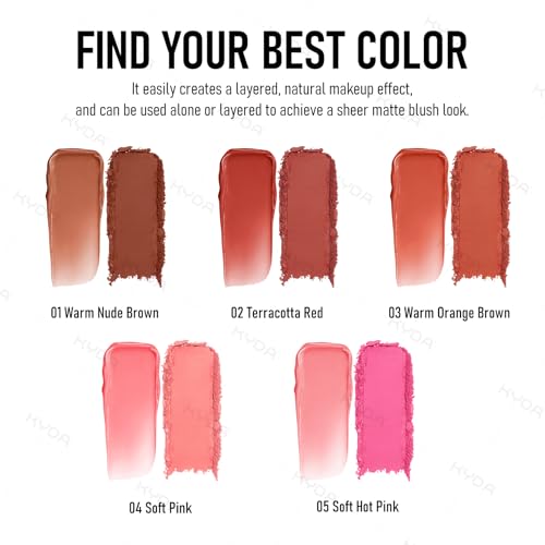 KYDA 2 Colors Blush Palette, 2-In-1 Cream and Powder Blush Makeup for Cheeks, High Pigmented Waterproof Face Cheek Blusher, Natural Contour Palette Powder, 04