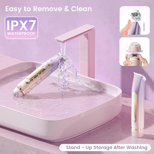 Bikini Trimmer for Women, 2-in-1 Electric Razor with Dual Heads, Ceramic Blade, Waterproof & Rechargeable, Painless Pubic Hair Shaver for Bikini, Underarm, Legs, Face ? PinkPurple